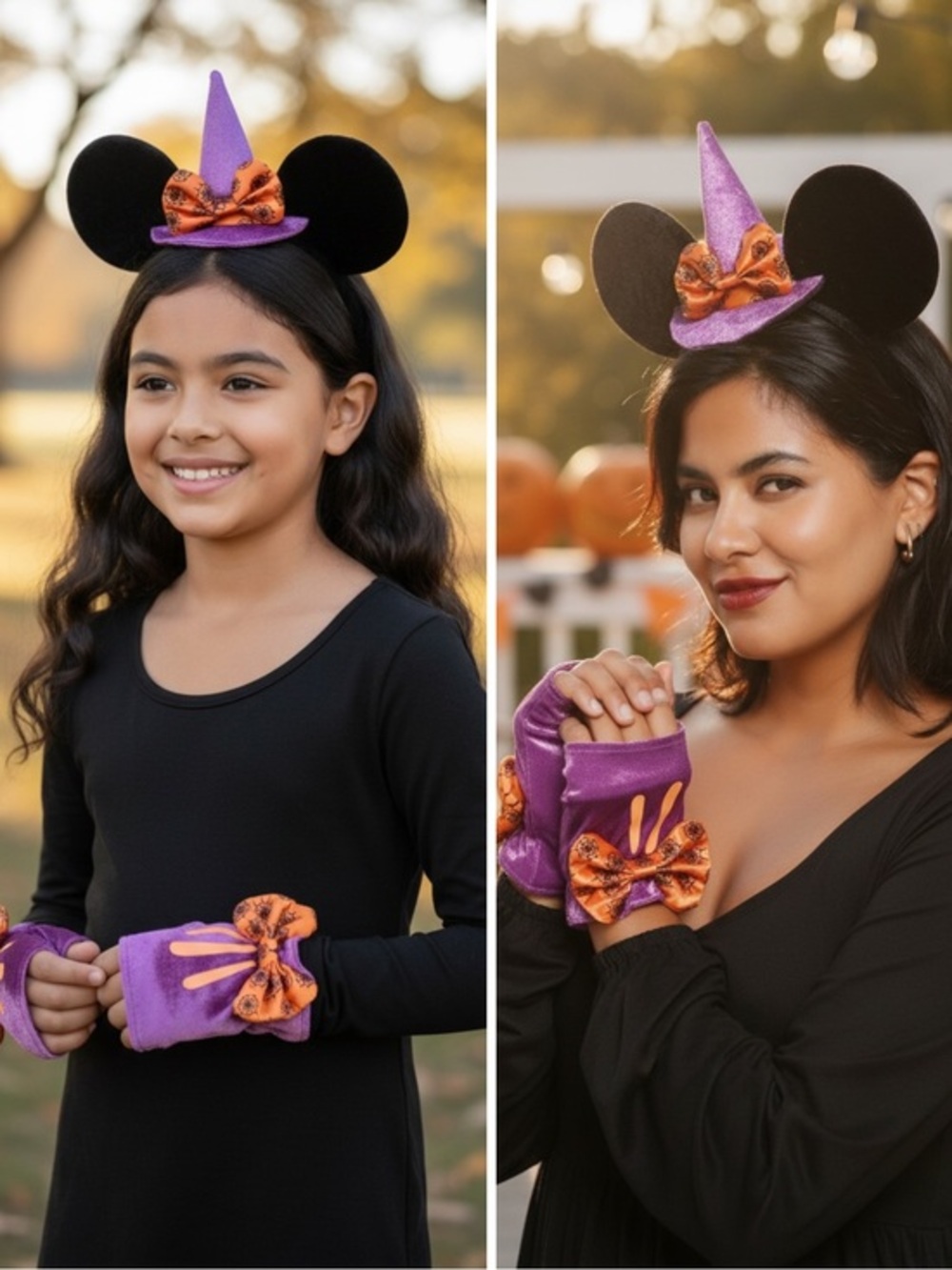 NWT Disney Halloween Costume Accessories Purple Black Headband Fingerless Gloves